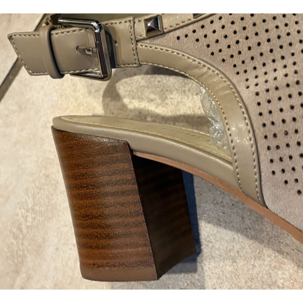 Marc Fisher Parso Suede Studded Wood Block Heel Slingback Taupe Sandals 6.5M - Picture 7 of 10